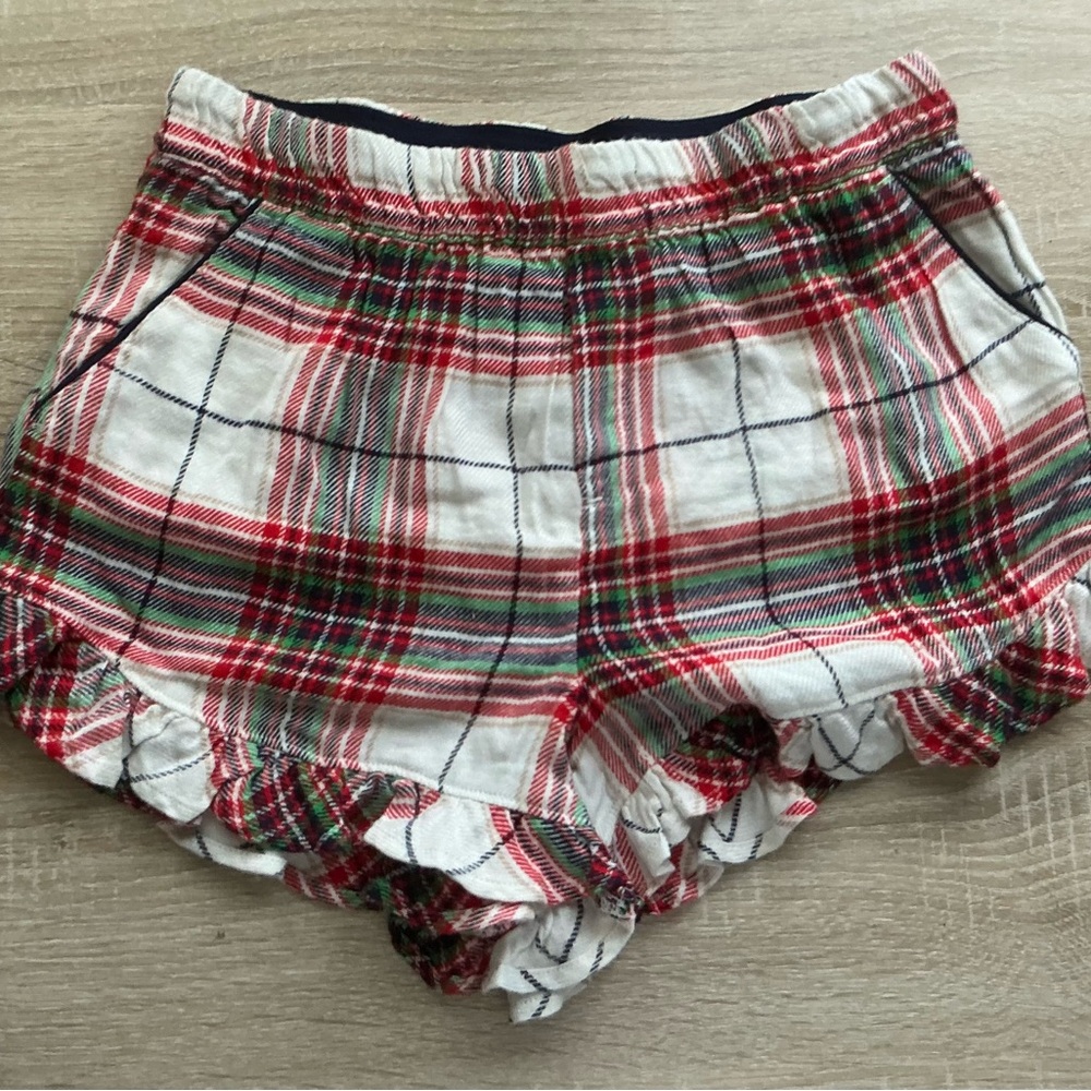 Aerie Red and Green Pajama Shorts with Ruffled Hem